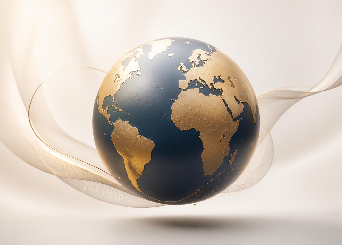 Navy and gold globe representing global NRI wealth advisory